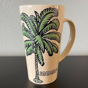 Jamaica Tall Ceramic Mug with Richly Detailed Embossed Palm Tree